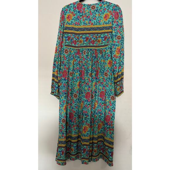 R. Vivimos Floral Boho / Peasant Midi Dress Womens Size Small 4/6 Green - Picture 4 of 4